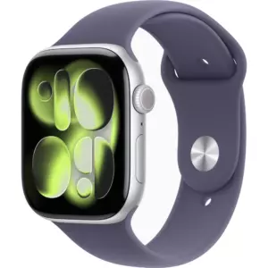 Apple Watch 11 46mm, Silver Aluminum, Purple Fog Sport Band, M/L