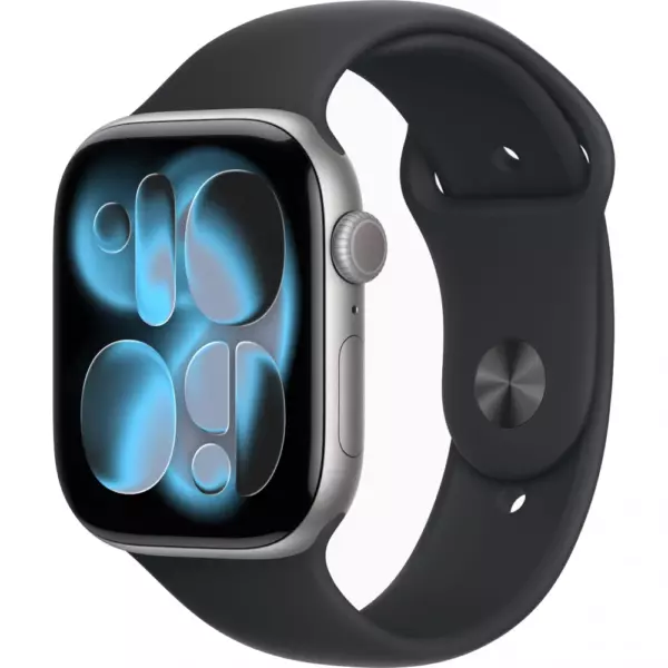 Apple Watch 11 46mm, Space Gray Aluminum, Black Sport Band, S/M