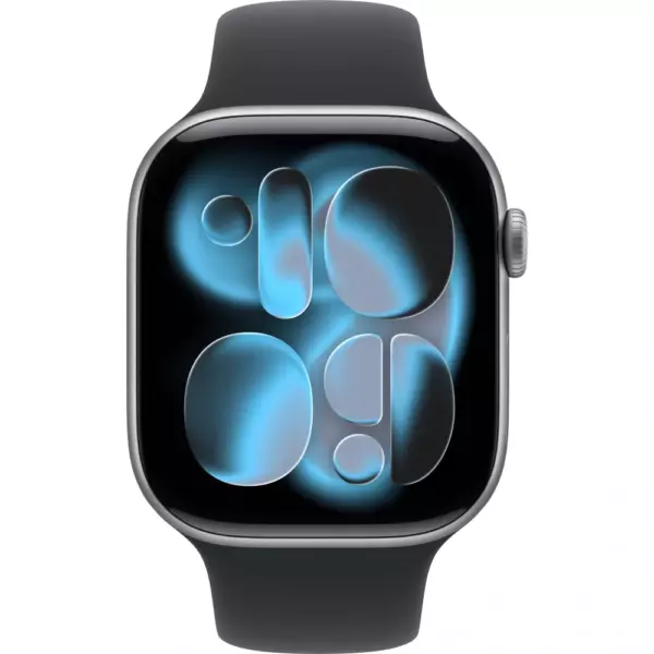 Apple Watch 11 46mm, Space Gray Aluminum, Black Sport Band, S/M